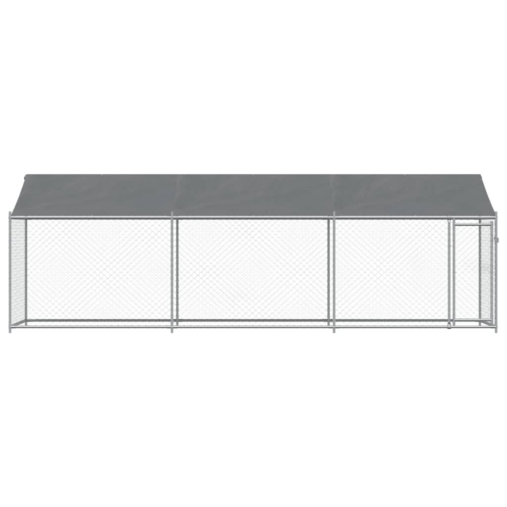 vidaXL Κλουβί Σκύλου με Οροφή και Πόρτες Γκρι 6x2x2 μ. Γαλβ. Χάλυβας