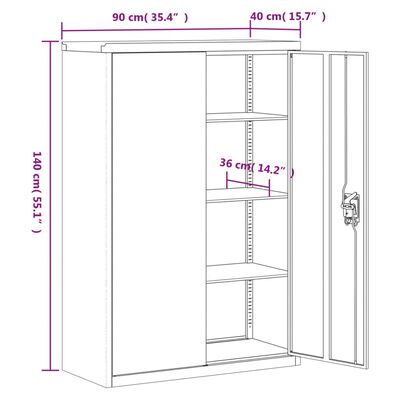 vidaXL Ντουλάπα Γραφείου 90 x 40 x 140 εκ. Γκρι Ατσάλινη