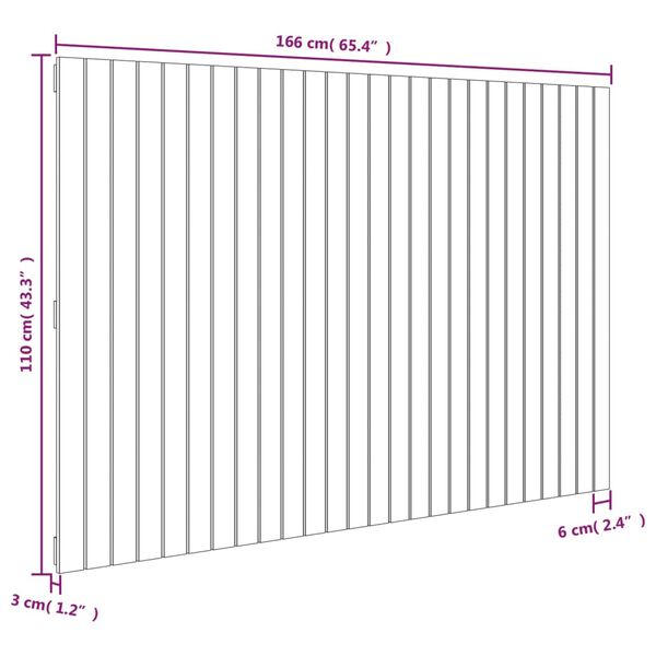 vidaXL Κεφαλάρι Τοίχου Μαύρο 166x3x110 εκ. από Μασίφ Ξύλο Πεύκου