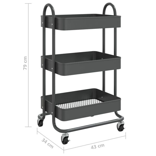 vidaXL Τροχήλατη Βάση 3 Επιπέδων Ανθρακί 43 x 34 x 79 εκ. από Ατσάλι