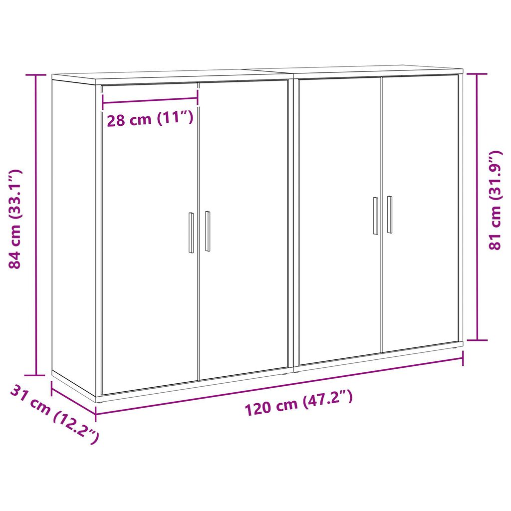 vidaXL Μπουφέδες 2 τμχ Μαύρο Δρύς 60x31x84 εκ Επεξεργασμένο Ξύλο