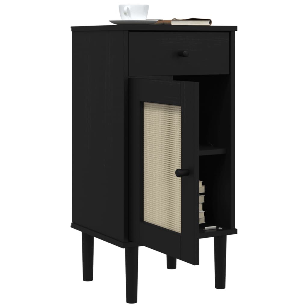 vidaXL Κομοδίνο SENJA Μαύρο Όψη Ρατάν 40x35x80εκ από Μασίφ Ξύλο Πεύκου