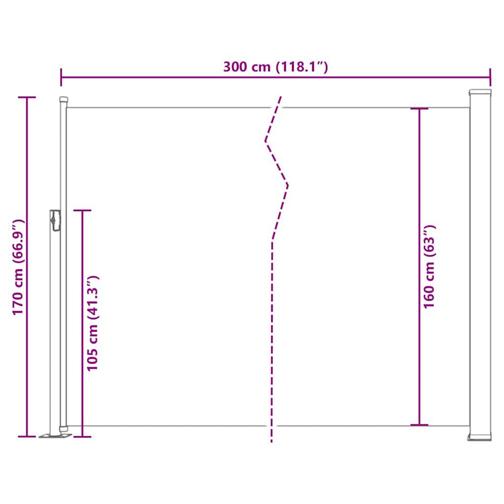 vidaXL Σκίαστρο Πλαϊνό Συρόμενο Βεράντας Γκρι 170 x 300 εκ.