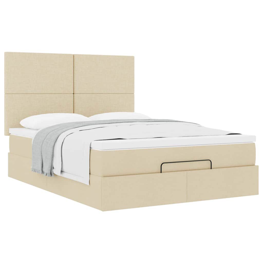 vidaXL Οθωμανικό κρεβάτι με στρώμα Cream 140x200cm ύφασμα
