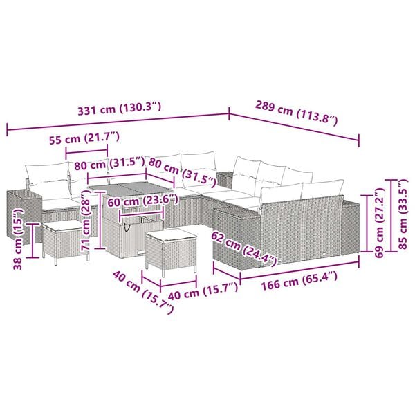 vidaXL Σετ Καναπέ Κήπου 13 pcs Μαύρο συνθετικό ρατάν
