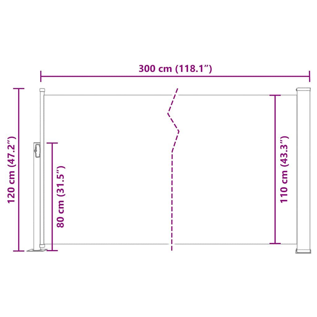 vidaXL Σκίαστρο Πλαϊνό Συρόμενο Κρεμ 120 x 300 εκ.