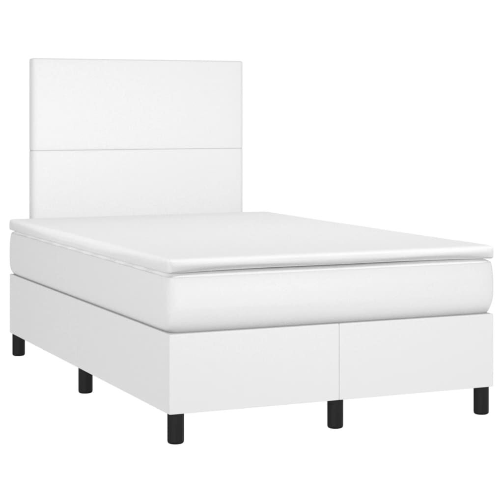 vidaXL Κρεβάτι Boxspring με Στρώμα Λευκό 120x190εκ.από Συνθετικό Δέρμα
