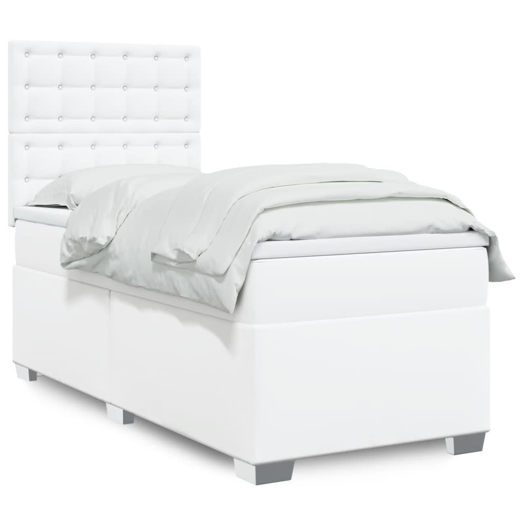 vidaXL Κρεβάτι Boxspring με Στρώμα Λευκό 100x200εκ.από Συνθετικό Δέρμα