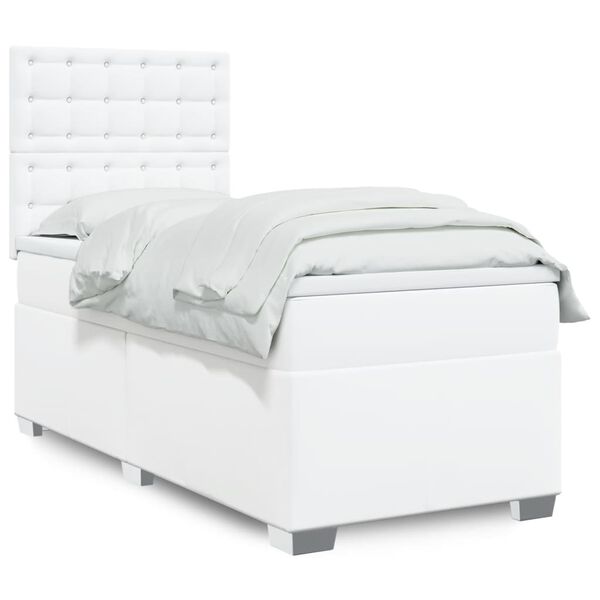 vidaXL Κρεβάτι Boxspring με Στρώμα Λευκό 100x200εκ.από Συνθετικό Δέρμα