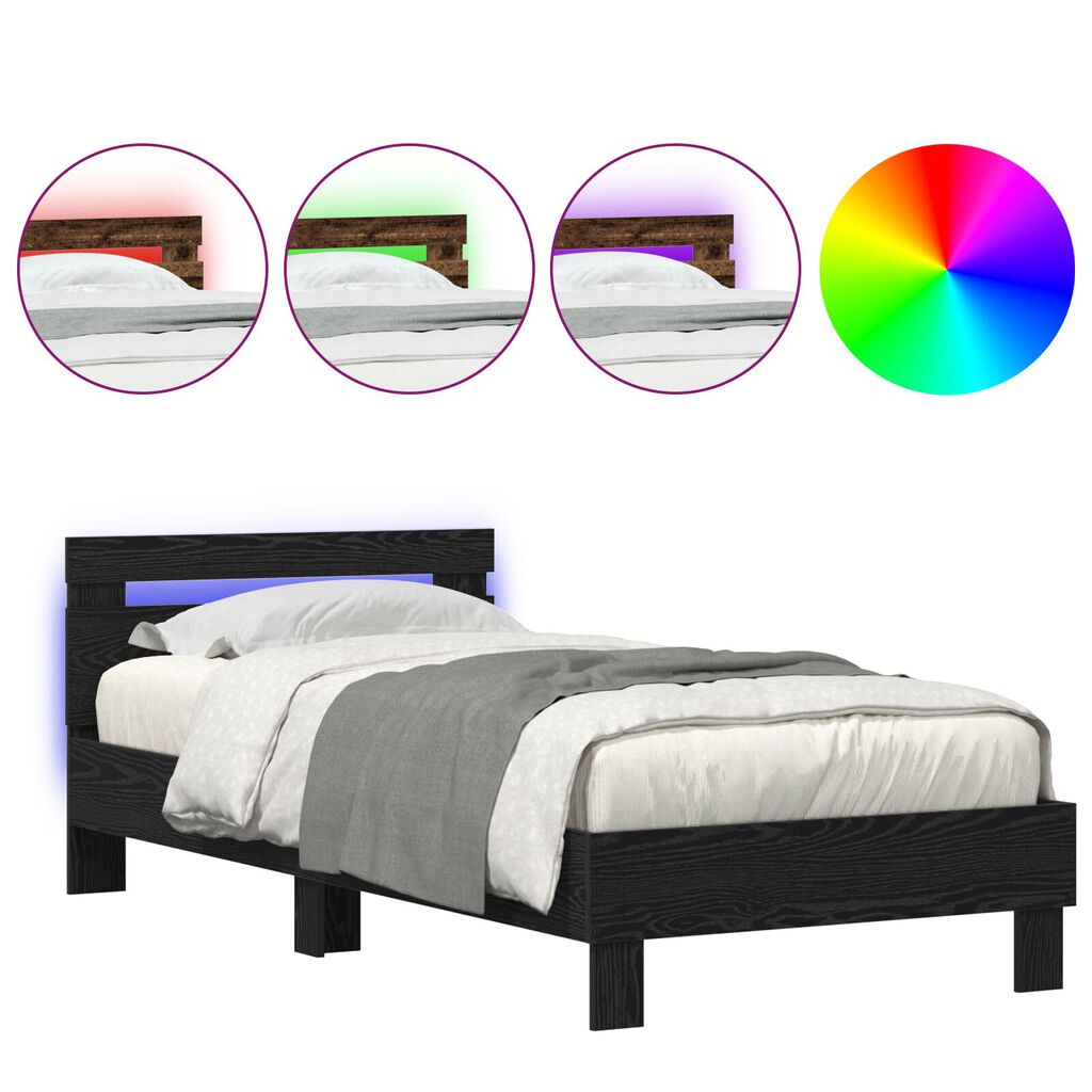 vidaXL Κρεβάτι με LED Φώτα Μαύρης Βελανιδιάς 90x190 εκ. Επεξεργασμένο Ξύλο