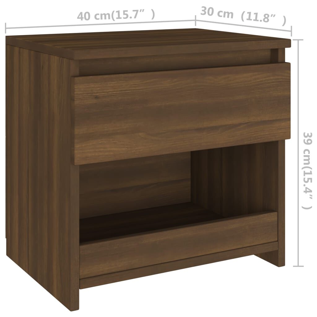 vidaXL Κομοδίνο Καφέ Δρυς 40 x 30 x 39 εκ. από Επεξεργασμένο Ξύλο
