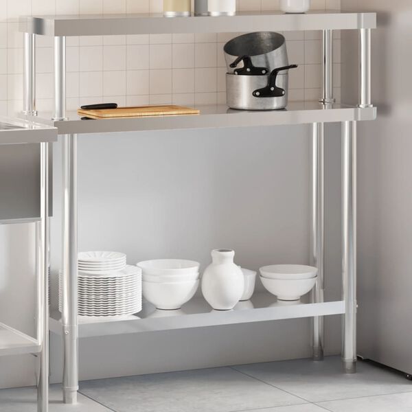 vidaXL Πάγκος Εργασίας Κουζίνας με Ράφι 110x30x120 εκ. Ανοξείδ. Ατσάλι
