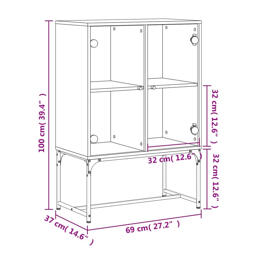 vidaXL Βοηθητικό Ντουλάπι Sonoma Δρυς 69x37x100 εκ. με Γυάλινες Πόρτες