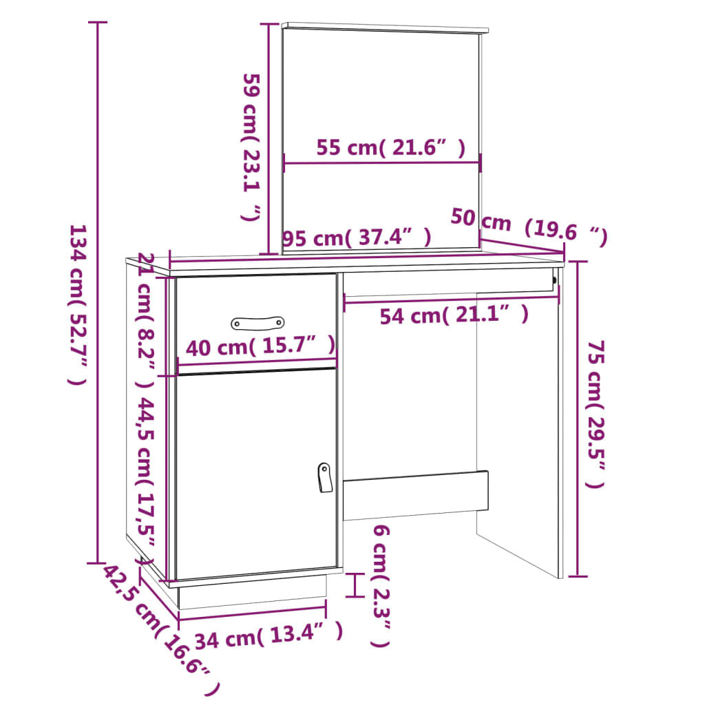 vidaXL Μπουντουάρ Καφέ μελί 95x50x134 εκ. Μασίφ Ξύλο Πεύκου