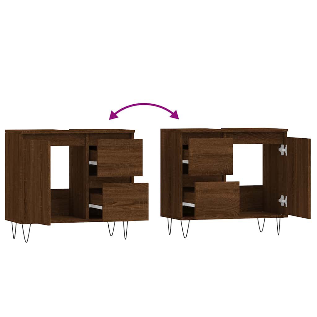 vidaXL Ντουλάπι Μπάνιου Καφέ Δρυς 65x33x60 εκ. Επεξεργασμένο Ξύλο