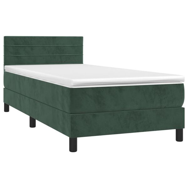 vidaXL Κρεβάτι Boxspring με Στρώμα Σκούρο Πράσινο 90x200 εκ. Βελούδινο