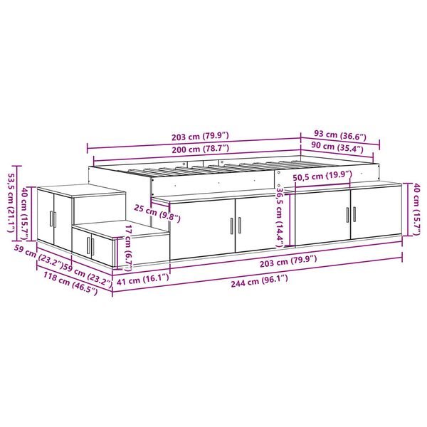 vidaXL Κρεβάτι Αποθήκευσης Μαύρο Καφέ 90x200 cm