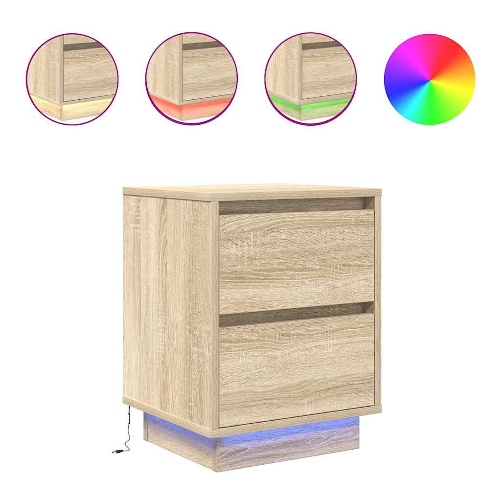 vidaXL Κομοδίνο με φώτα LED Sonoma Oak 38x34x50 cm