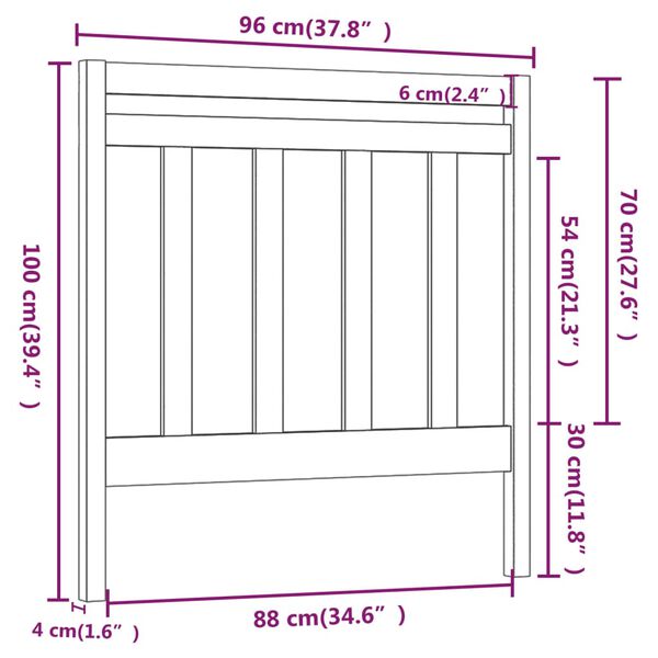 vidaXL Κεφαλάρι Κρεβατιού 96 x 4 x 100 εκ. από Μασίφ Ξύλο Πεύκου
