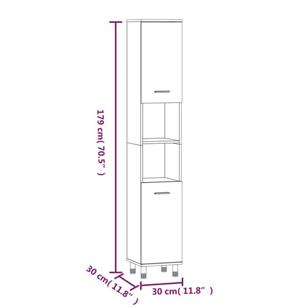 vidaXL Ντουλάπι Μπάνιου Καφέ Δρυς 30x30x179 εκ. Επεξεργασμένο Ξύλο