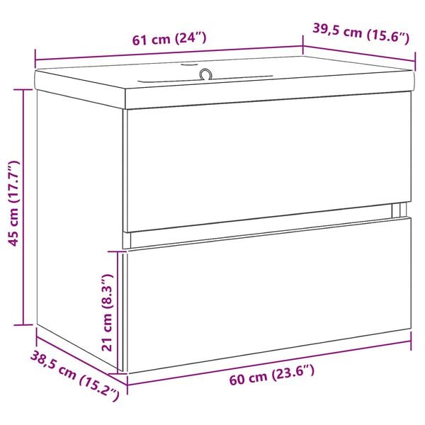 vidaXL Ντουλάπα Νεροχύτη Μαύρη δρυς 60 x 39 x 62 εκ Επεξεργασμένο ξύλο