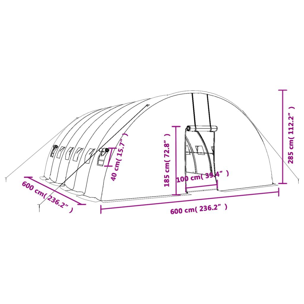 vidaXL Θερμοκήπιο με Ατσάλινο Πλαίσιο Λευκό 36 μ² 6 x 6 x 2,85 μ.