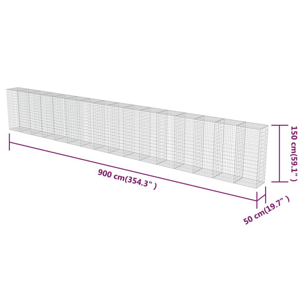 vidaXL Συρματοκιβώτιο Τοίχος 900x50x150 εκ. Γαλβαν.Χάλυβας + Καλύμματα
