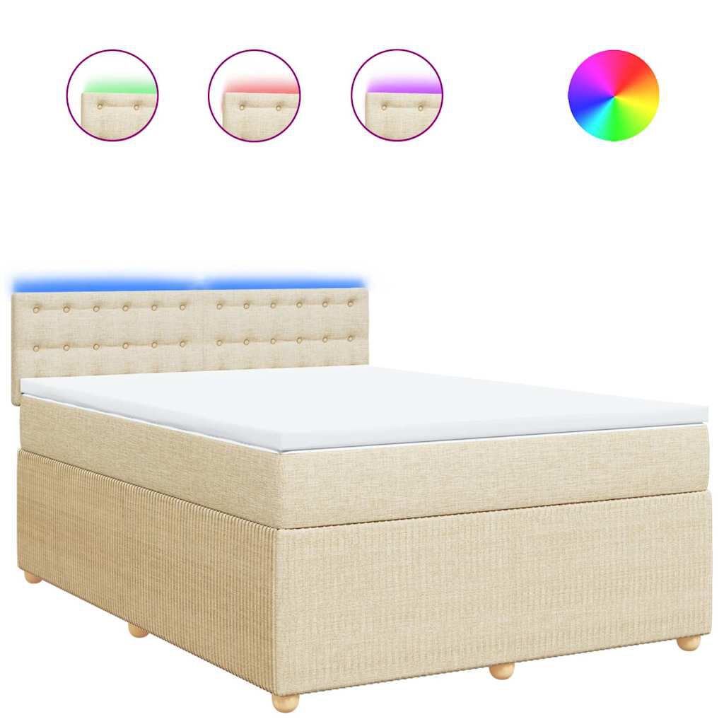 vidaXL Κρεβάτι Boxspring με Στρώμα Κρεμ 140x190 εκ. Υφασμάτινο