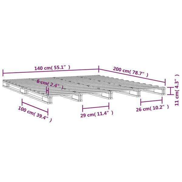 vidaXL Κρεβάτι από Παλέτες Λευκό 140 x 200 εκ. από Μασίφ Ξύλο Πεύκου