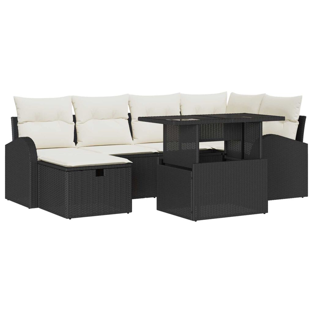 vidaXL Σετ Καναπέ Κήπου με μαξιλάρι 7 pcs Μαύρο Πολυ ράταν