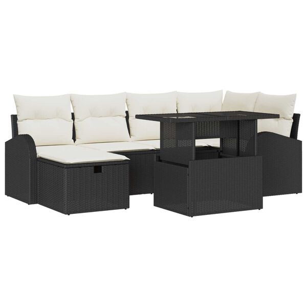 vidaXL Σετ Καναπέ Κήπου με μαξιλάρι 7 pcs Μαύρο Πολυ ράταν