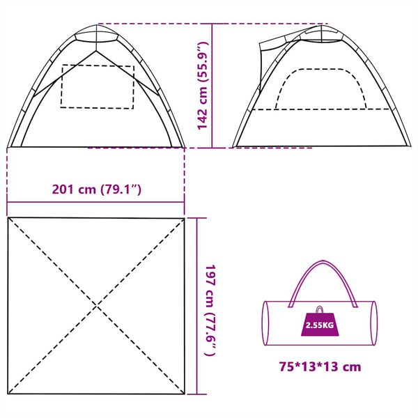 vidaXL Σκηνή Παραλίας 3 Ατόμων Αδιάβροχη Ταχείας Απελ. Γκρι