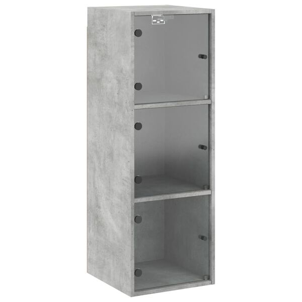 vidaXL Ντουλάπι Τοίχου Γκρι Σκυροδ. 35x37x100εκ. με Γυάλινες Πόρτες