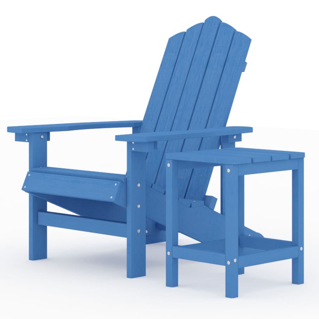 vidaXL Καρέκλα Κήπου Adirondack Γαλάζια από HDPE με Τραπεζάκι