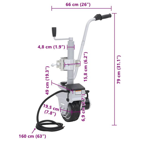 vidaXL Ποδαράκι Τρέιλερ Μηχανοκίνητο 12 V 350 W Αλουμινίου