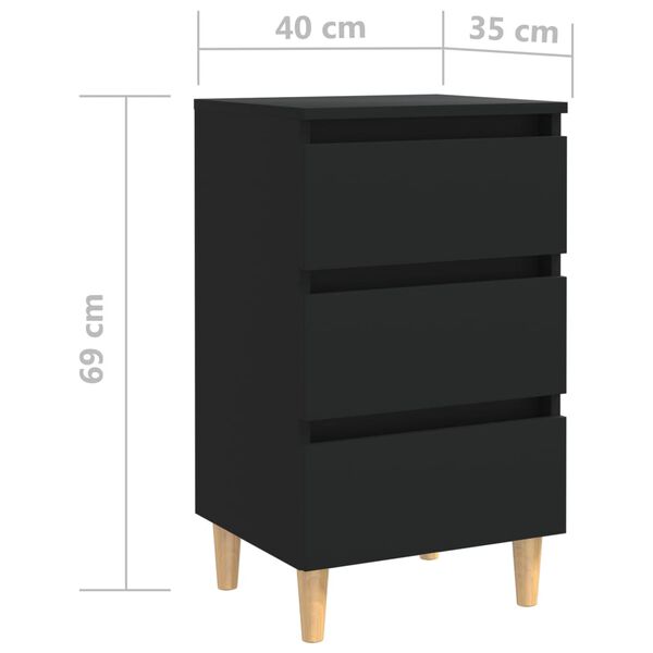 vidaXL Κομοδίνα 2 τεμ. Μαύρα 40x35x69 εκ. με Μασίφ Ξύλινα Πόδια