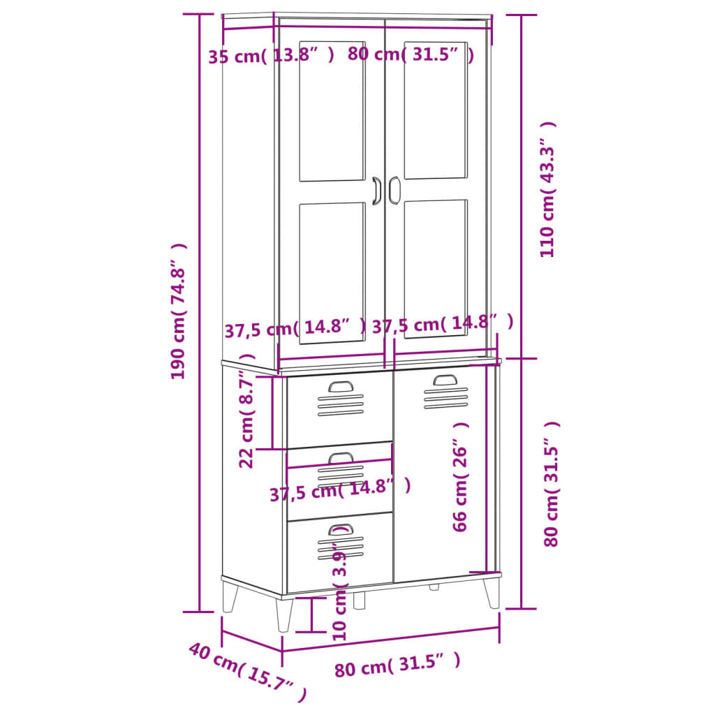 vidaXL Ντουλάπι Ψηλό VIKEN Λευκός 80x40x190 εκ. από Μασίφ Ξύλο Πεύκου