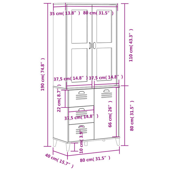 vidaXL Ντουλάπι Ψηλό VIKEN Λευκός 80x40x190 εκ. από Μασίφ Ξύλο Πεύκου