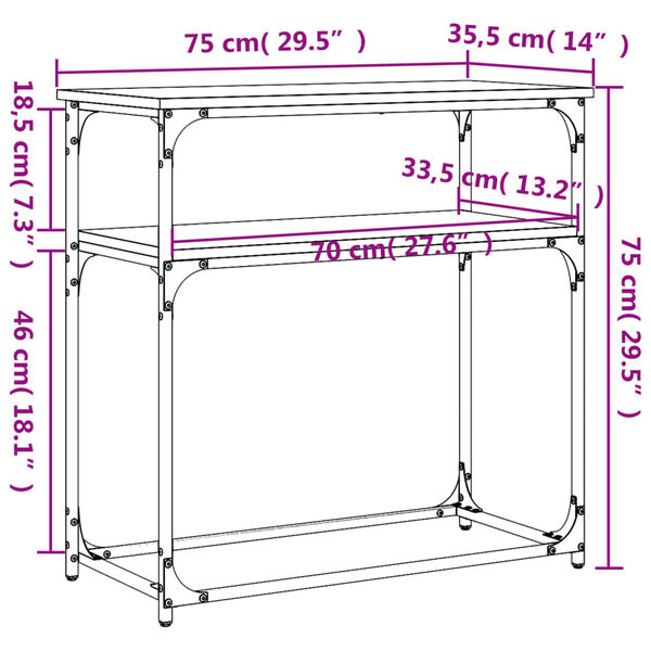 vidaXL Τραπέζι Κονσόλα Γκρι Sonoma 75x35,5x75 εκ. Επεξεργασμένο Ξύλο