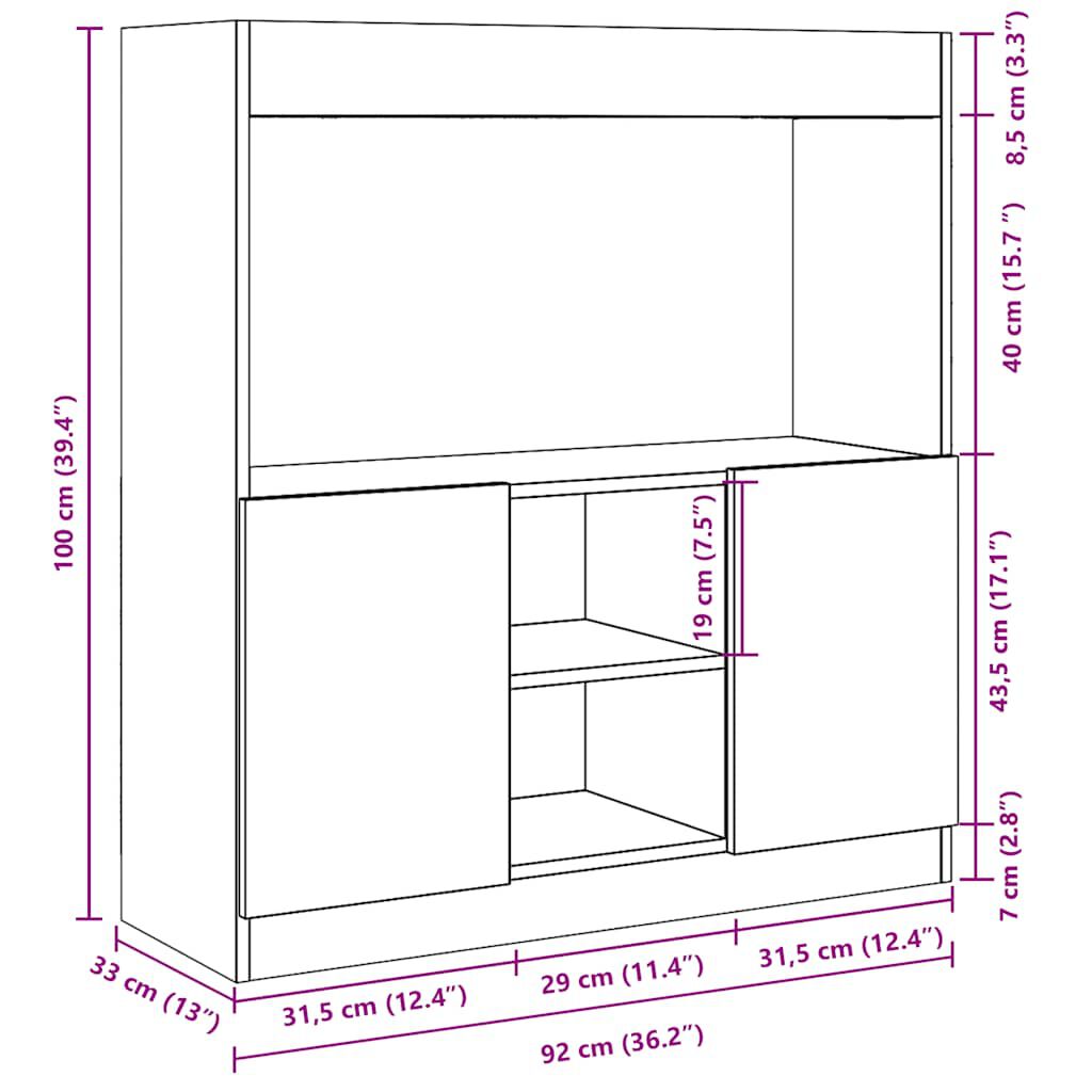 vidaXL Ντουλάπι Γκρι Sonoma 92x33x100 εκ. από Επεξεργασμένο Ξύλο