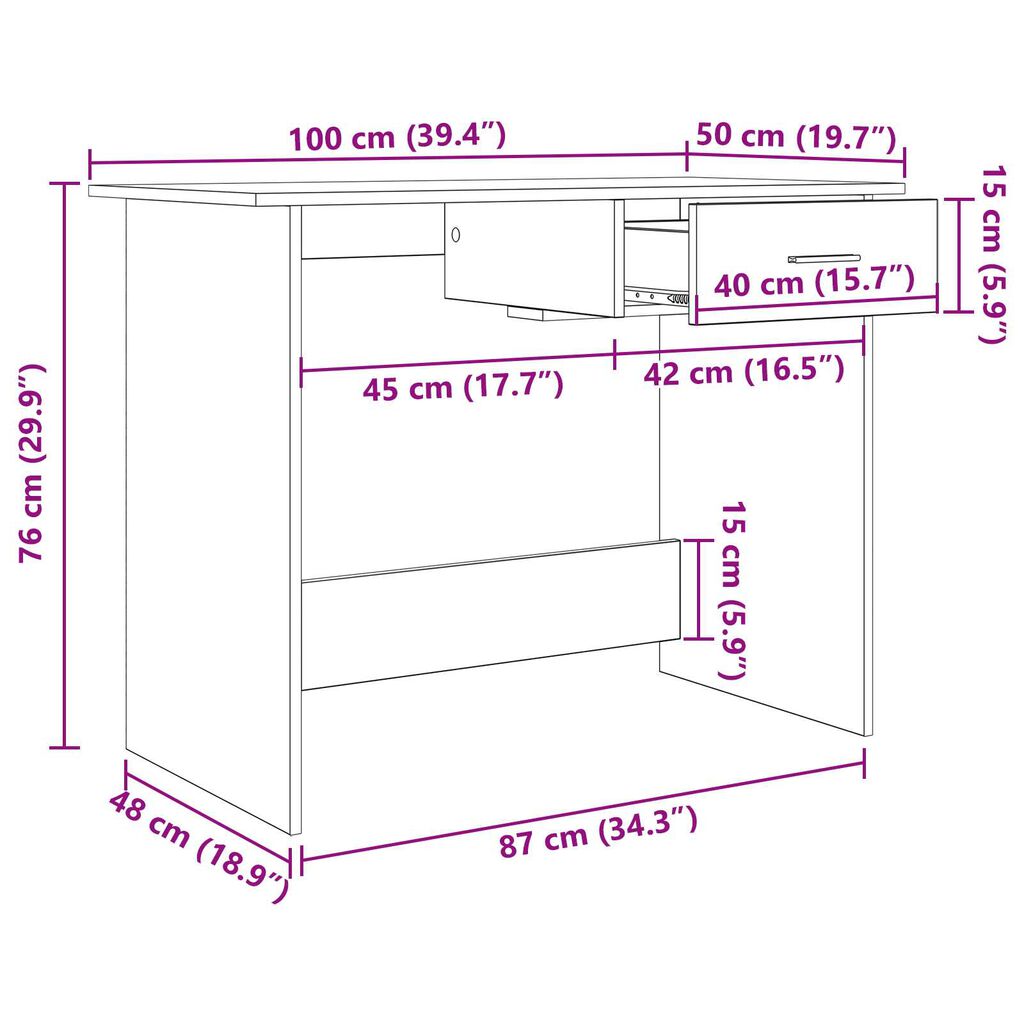 vidaXL Γραφείο Παλιό ξύλο 100 x 50 x 76 εκ. Επεξεργασμένο ξύλο