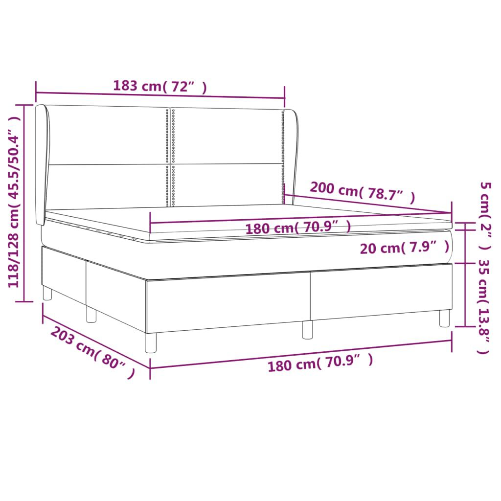 vidaXL Κρεβάτι Boxspring με Στρώμα Ροζ 180x200 εκ. Βελούδινο