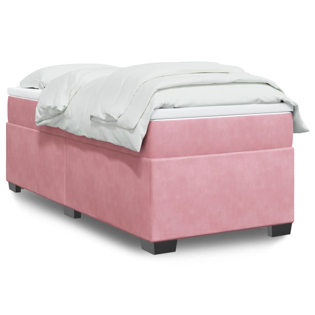 vidaXL Κρεβάτι Boxspring με Στρώμα Ροζ 90x190 εκ. Βελούδινο