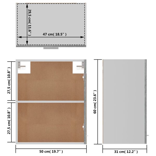 vidaXL Ντουλάπι Κρεμαστό Lyon Γκρι Sonoma 50x31x60εκ.