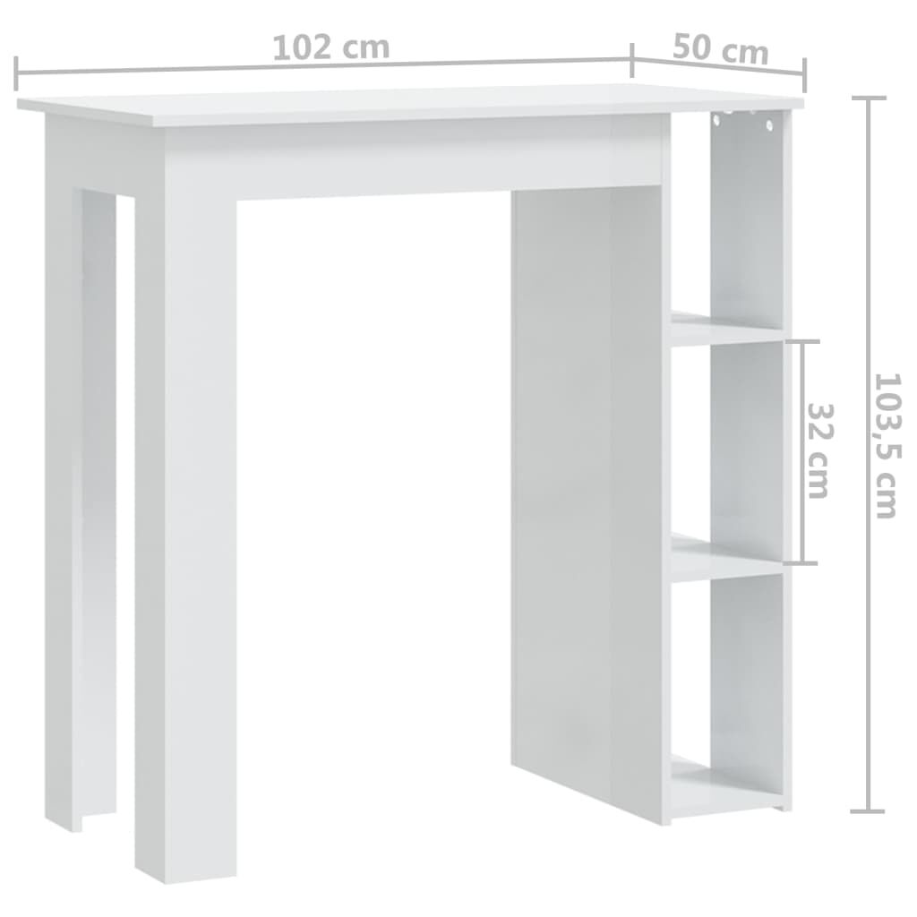 vidaXL Τραπέζι Κονσόλα με Ράφι Γυαλ. Λευκό 102x50x103,5εκ. Επεξ. Ξύλο