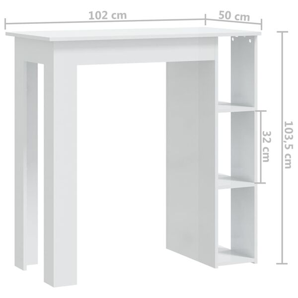 vidaXL Τραπέζι Κονσόλα με Ράφι Γυαλ. Λευκό 102x50x103,5εκ. Επεξ. Ξύλο