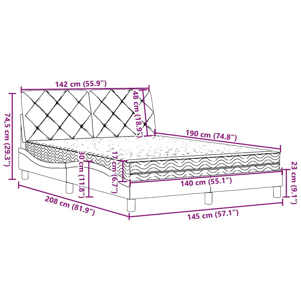 vidaXL Κρεβάτι Taupe 140x190 εκ. Υφασμάτινο