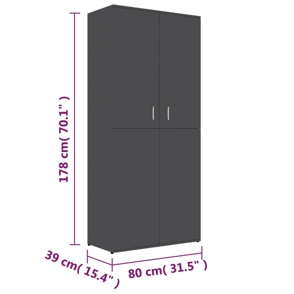 vidaXL Παπουτσοθήκη Γκρι 80 x 39 x 178 εκ. από Επεξ. Ξύλο