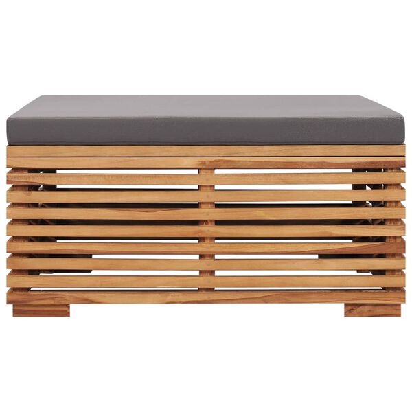 vidaXL Σετ Τραπέζι Κήπου & Υποπόδιο Μασίφ Ξύλο Teak με Γκρι Μαξιλάρι