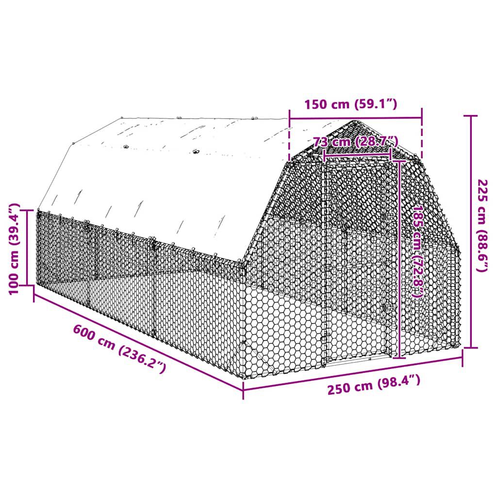 vidaXL Τρέξιμο για κοτόπουλα με οροφή 2,5x6x2,25 μ. από Γαλβ. Χάλυβα